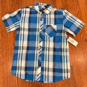 💙 Fox Boys Plaid Button-Down Shirt • Medium (10–12) • NWT 🏁